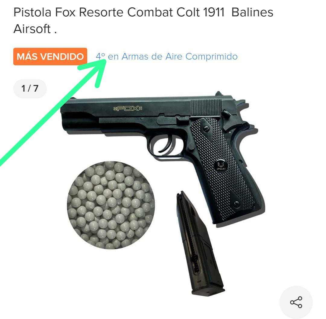 Pistola Fox Resorte Combat Colt 1911 Balines Airsoft .